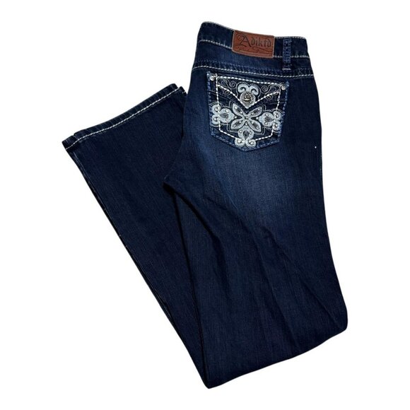 ADKTD Y2K‎ Cotton Blend Dark Wash Straight Leg Embroidered Jeans Women’s 6 30x32 - Picture 1 of 8
